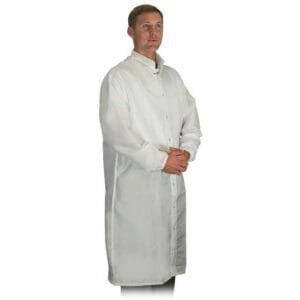 Worklon 467-L - Frock, 47.25" OAL, LD-100 System Unisex, Elas. Wrists, Snap Collar, White, Large