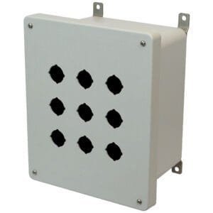 Allied Moulded AM1086P9 10" x 8" x 6" Fiberglass Enclosure with Multi-Hole Pushbutton Lift-Off Screw Cover