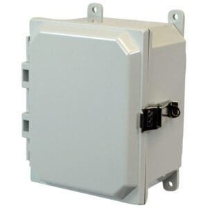 Allied Moulded AMP1084L 10" x 8" x 4" NEMA 4X Polycarbonate Enclosure with Lockable Metal Snap Latch Hinged Cover, Mounting Feet