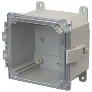Allied Moulded AMP664CCNL 6" x 6" x 4" Polycarbonate Enclosure with Nonmetal Snap Latches Mounting Feet