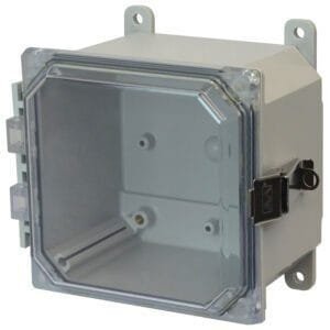 Allied Moulded AMP664CCLF 6" x 6" x 4" Polycarbonate Enclosure with Lockable Metal Snap Latches Mounting Flanges