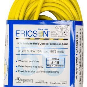 Ericson 123B-TT - 50ft, #12/3 SJTW-Y, TRI-TAP 5-15, Cordset