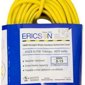 Ericson 123D-TT - 100ft, #12/3 SJTW-Y, Tri-Tap 5-15, Cordset