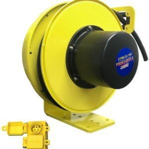 Ericson 5123-40-1612PWDX - Reel Industrial Grade, Retractable 40ft of 12/5 SOW cable with Outlet box (PWDX) and Wire Mesh with 2 NEMA 5-20R Duplex