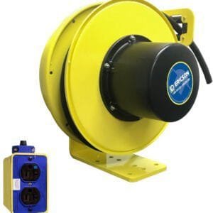 Ericson 5124-50-B20 - Reel Industrial Grade, Retractable 50ft of 12/4 SOW cable with Outlet box (6000) with 2 NEMA 5-20R Duplexes
