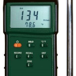 Extech 407123-NIST - Anemometer / Air Flow - Type (anemometer): Hot-Wire, Measurement (anemometer): Ft/Min, Air Velocity Max: 3940 ft/min