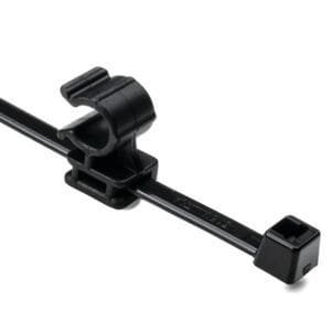 HellermannTyton 156-00594 - 2-Pc Cable Tie w/Pipe Clip, 8.0" Long, Clip Dia .26"-.3" Max Bun Dia 1.38", PA66HSUV/PA66HIRHS, Black