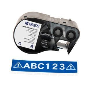 Brady M4C-1000-595-BL-WT - Label Tape with Ribbon, Permanent Adhesive, White on Blue, 1in x 25ft