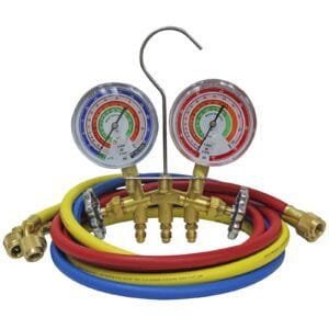 Mastercool 59161 - R410A, R22, R404A 2-Way Brass Manifold Gauge Set, 3 1/8" Gauges, 3-60" Hoses