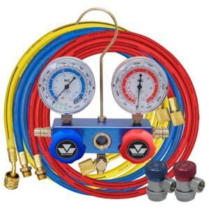 Mastercool 89161 - R134a 2-Way Aluminum Manifold 3 1/8-Inch Gauge Set with Manual Couplers - 60-Inch Hoses