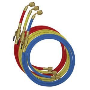 Mastercool 90262-72 - Set of Three 72” R12, R502 Standard Hoses w/ Manual Shut-Off Valve Fittings (1/4” SAE)