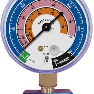Mastercool 92103-55-1/4 - 1/4 Single Ball Valve Manifold with 3 1/8 Gauge (PSI-F) R410a and R32