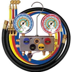 Mastercool 96561 - R404A, R407C, R507A, R134a 4-Way Aluminum Manifold 3 1/8-Inch Gauge Set - 60-Inch Hoses