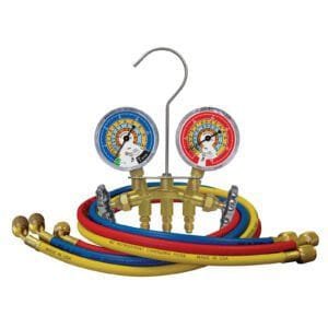 Mastercool 33503 - R600a, R290, R134a Brass 2-way Manifold with 3 1/8 in Gauges Only