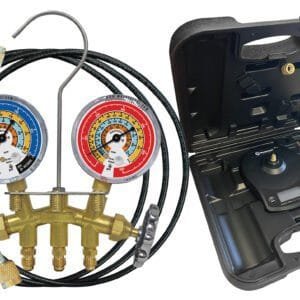 Mastercool 98202-A KIT 2 - Package with 33524-TP Brass 2-Way Manifold and 98202-A Refrigerant Scale