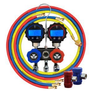 Mastercool 82172 - Black Series Manifold R1234yf Compact 2-Way Aluminum Manifold with (x3) 72-inch Hoses with Manual Couplers