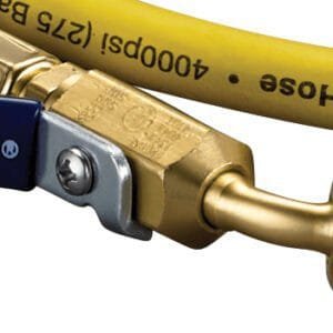 Yellow Jacket 30460 - A2L Hose for Left-Handed A2L Refrigerant Tank (Yellow PLUS II Hose, 60" ¼" LH to ¼" RH, 45° Fitting with Ball Valve)