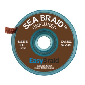Easy Braid S-E-5AS Solder Wick, Sea Braid, Unfluxed, 0.125" x 5 ft, Size E, Brown Label