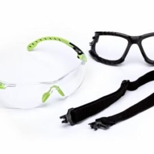 3M 7100079182 - Solus 1000-Series Safety Glasses S1201SGAF-KT, Kit, Foam, Strap, Green/Black, Clear Scotchgard Anti-Fog Lens