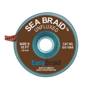 Easy Braid S-E-10AS Solder Wick, Sea Braid, Unfluxed, 0.125" x 10 ft, Size E, Brown Label