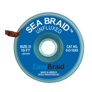 Easy Braid S-D-10AS Solder Wick, Sea Braid, Unfluxed, 0.100" x 10 ft, Size D, Blue Label