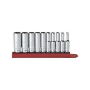 GEARWRENCH 80309D Socket Set, Deep, SAE, 1/4" Drive, 10 Pieces