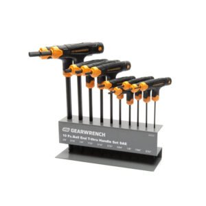 GEARWRENCH 83523 - T-Handle Hex Key Set, Ball End, SAE, Alloy Steel, w/Metal Stand, 10/Pcs