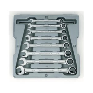 GEARWRENCH 9308D Ratcheting Combination Wrench Set, SAE, 72-Tooth, 12 Point, 8 Pieces, w/Tray