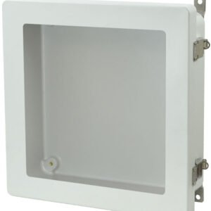 Allied Moulded AM1224LW 12"x12"x4" AM Series Fiberglass Wall Mount Enclosure Assembly with Hinged Window Cover and Stainless-Steel Snap Latch
