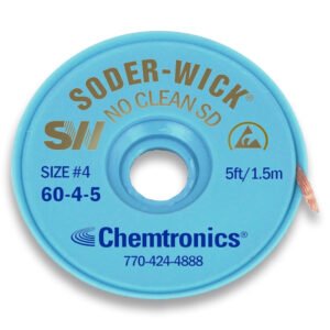 Chemtronics 60-4-5 - Soder-Wick No Clean Desoldering Wick, 0.110"/2.8mm, 5'/1.5m L, ESD-safe bobbin, 1lb