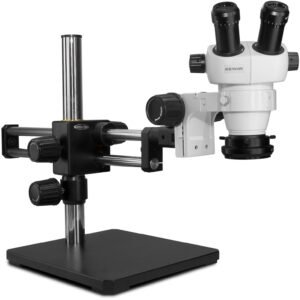 Scienscope ELZ-PK5D-R3E - Binocular Microscope with Dual Arm Boom Stand and LED Ring Light