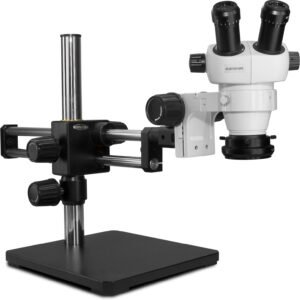 Scienscope ELZ-PK5D-R3 - Binocular Microscope with Dual Arm Boom Stand and LED Ring Light/Polarizer