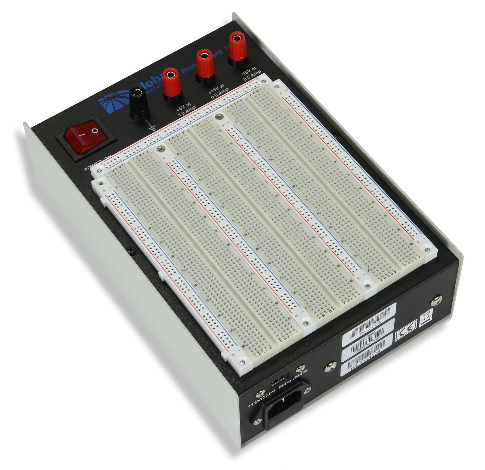 Global_Specialties_PB-203A_-_Triple_Output_Powered_Breadboard_Angle_View