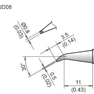 Hakko T39-JD08 - Chisel Tip (Bent); 0.8mm/30 Degrees x 3.5 x 11mm
