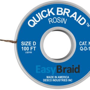 Easy Braid Q-D-100 Solder Wick, Rosin, No-Clean, 0.100" x 100 ft, Size D, Blue Label