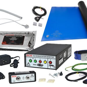 SCS 10081596 - Dual-Wire Workstation Monitoring Kit, 3-Layer Vinyl Table Mat, Wrist Strap & Mat Wipes