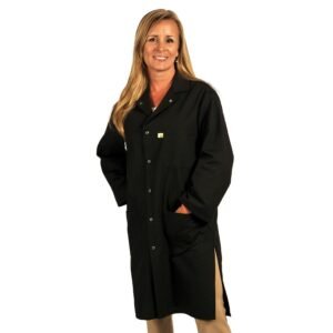 Tech Wear 371ACK- MED - Lab Coat, Knee Length, Nylostat Fabric, Black, Medium