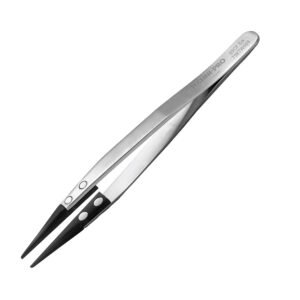 Techni-Pro 758TW009 - 5.1" ESD Plastic Tip Tweezers, Style 00, Carbon Fiber Tips, Thick, Squared