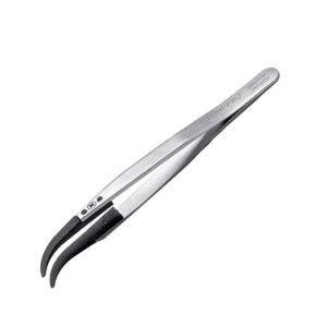 Techni-Pro 758TW0254 - ESD Plastic Tip Tweezers, Style 2A, Carbon Fiber Tips A2ABCF, Curved, Round, 5.1"