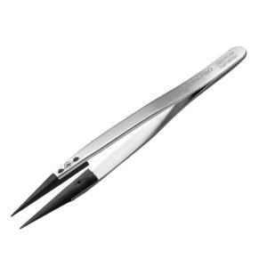 Techni-Pro 758TW0301 - 5.1" ESD Plastic Tip Tweezers, Style 259, Carbon PEEK Tips A259CP, Pointed