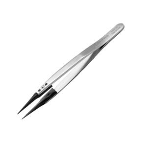 Techni-Pro 758TW0306 - 5.1" ESD Plastic Tip Tweezers, Style 5, Carbon Fiber Tips A5CF, Very Fine