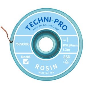 Techni-Pro 758SO006 - Solder Wick, Rosin, 0.03"x10 ft, Size #1, White/Gray Label