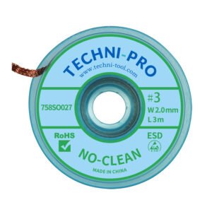 Techni-Pro 758SO027 - Desoldering Braid, No-Clean, 0.08"x10ft, Size #3, Green Label