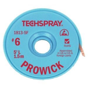 Techspray 1813-5F - Desoldering Braid, Pro Wick, Type R Rosin, 0.193"x5 ft, Size #6