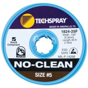 Techspray 1824-25F - Desoldering Braid, No-Clean, ESD-Safe, 25 ft, Size #5, Brown Label