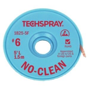 Techspray 1825-5F - Desoldering Braid, No-Clean, ESD-Safe, 5 ft, Size #6, Red