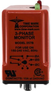 Time Mark 257B-400HZ - 3-Phase Monitor, Automatic Reset, 208/240VAC, Red, 160-240VAC, 400Hz, 2.4W