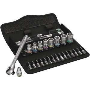 Wera Tools 05004017001 - 8100 SA 7 Zyklop Metal Ratchet Set w/Push-Through Square, 1/4" Drive, Metric, 28pcs