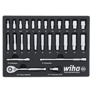 Wiha 33395 - 27 Piece 1/4” Drive Professional Socket Tray Set, Metric