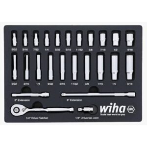 Wiha 33396 - 25 Piece 1/4” Drive Professional Standard and Deep Socket Tray Set - SAE